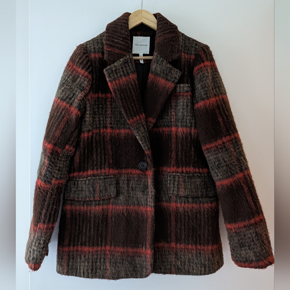 Avec Les Filles Brushed Plaid Jacket in Brown/Red Plaid